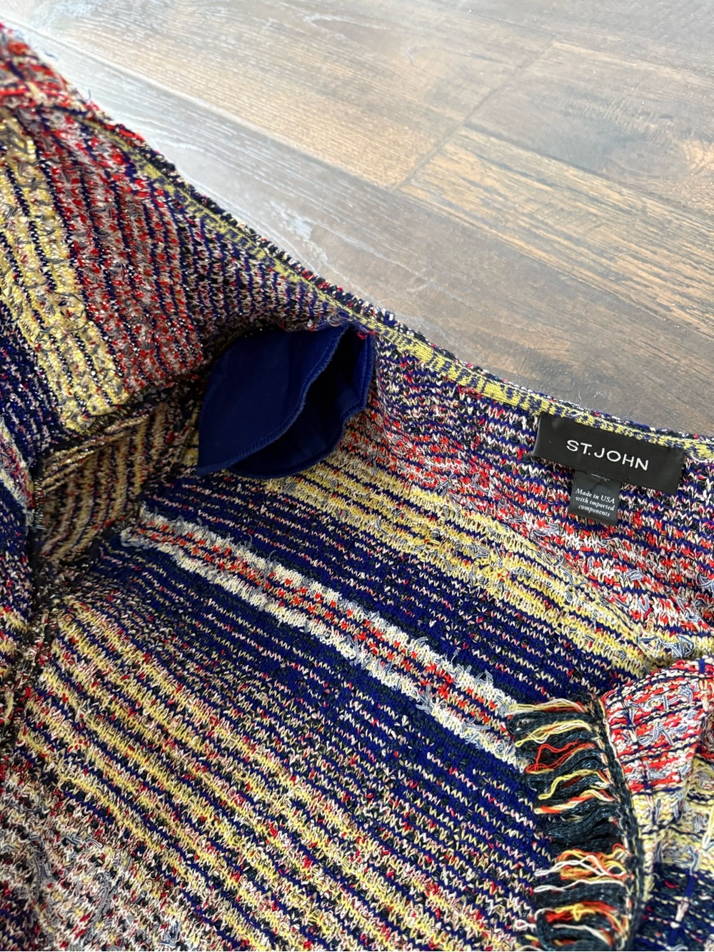 St. John Multicolor Tweed Jacket and Dress Set in Navy, Cream, Red, Yellow, Pink - Picture 6 of 6